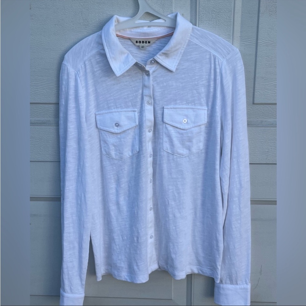Women''s Boden white button top long sleeves 6